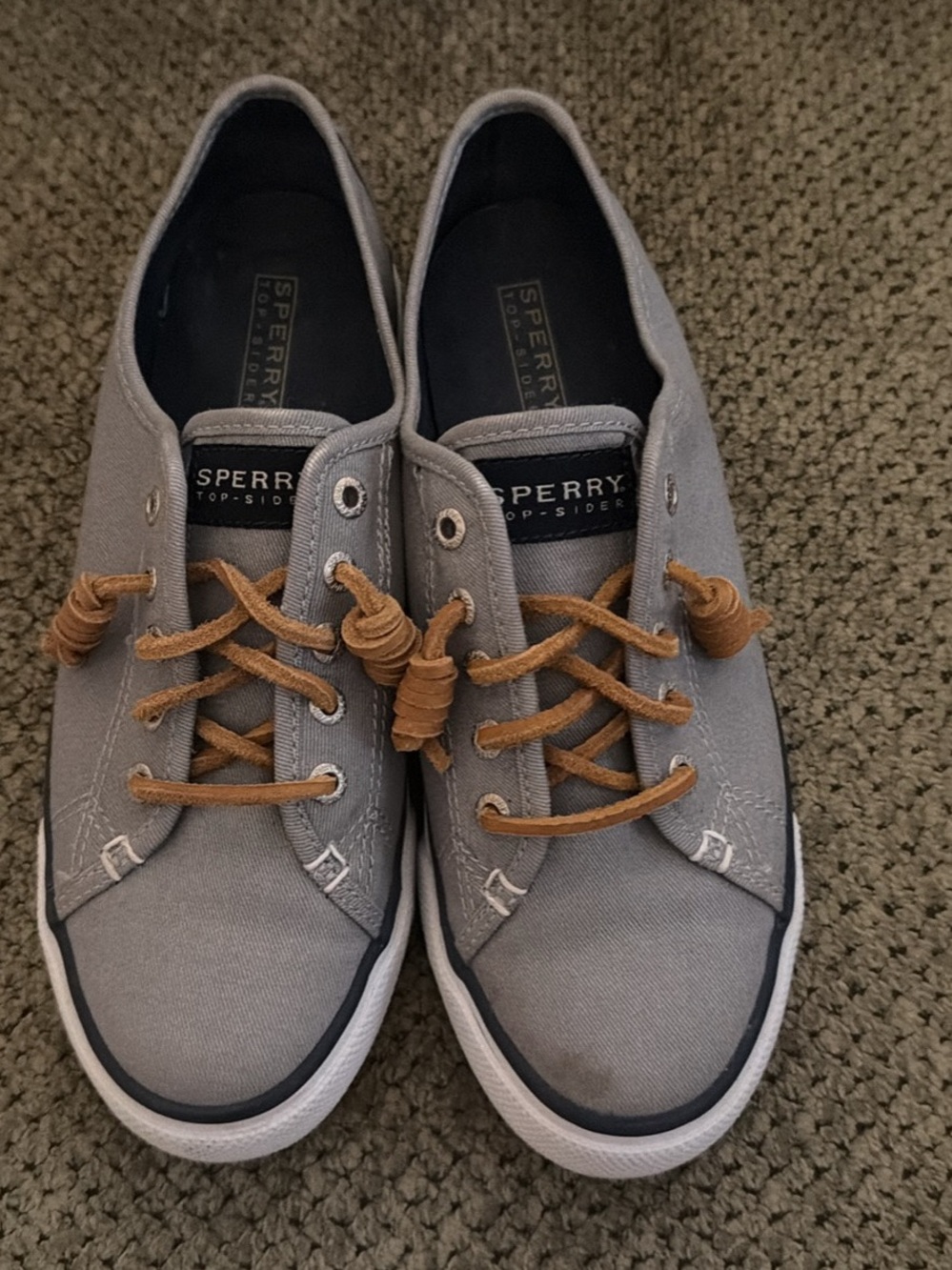 Sperry Grey Canvas Boat Shoes with Tan Laces